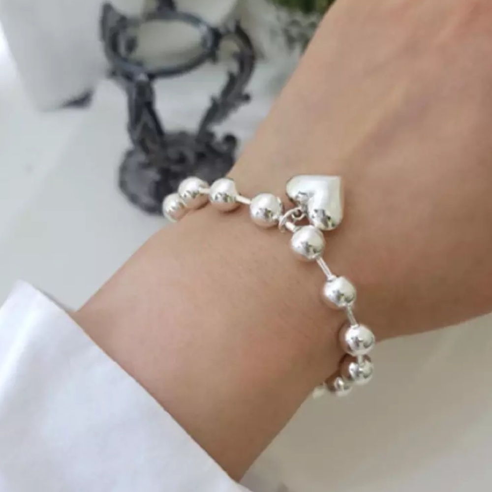 NEW 925 STERLING SILVER PEACH HEART BEADS BRACELET, NICE BRACELET, CUTE BRACELET - Picture 1 of 5